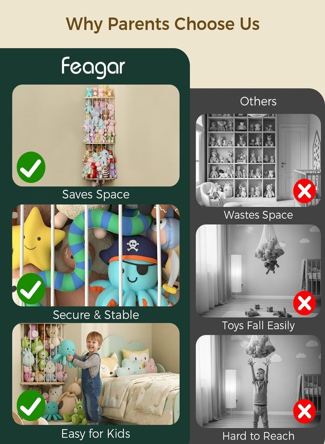 Feagar Three Tier Stuffed Animal Storage Wood Corner Plush Toys Holder, Adjustable Hanging Stuffed Animal Organizer Shelf for Nursery Playroom Bedroom - Image 5